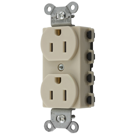 HUBBELL WIRING DEVICE-KELLEMS Straight Blade Devices, Receptacles, Duplex, SNAPConnect, 2-Pole 3-Wire Grounding, 15A 125V, 5-15R, Nylon, Ivory, USA. SNAP5262INA